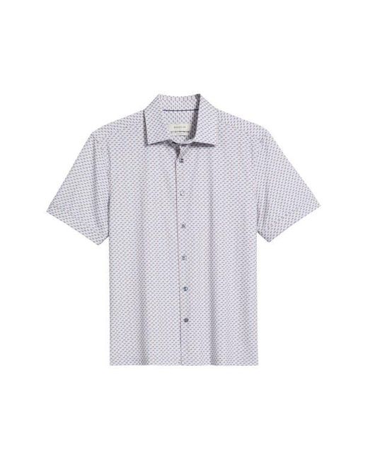 Bugatchi Blue Miles Ooohcotton Abstract Print Short Sleeve Button-Up Shirt for men