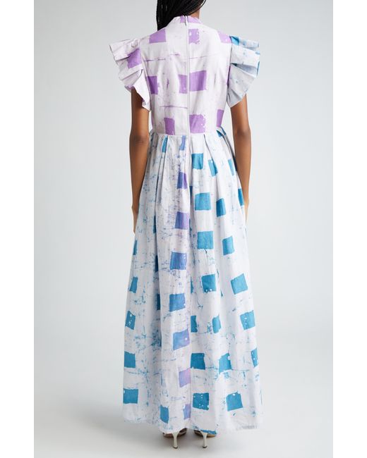 Busayo Blue Ajala Square Batik Print Cotton Maxi Dress