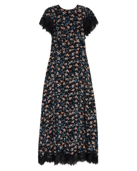 Ulla Johnson Black Renee Lace Trim Flutter Sleeve Silk Cocktail Dress