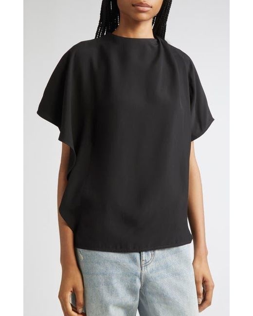 Proenza Schouler Black Etta Hammered Viscose Asymmetric Sleeve Top