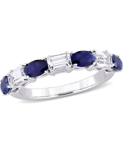 Julianna B Blue Sapphire & Sapphire Semi-Eternity Ring 14K
