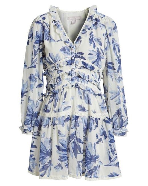 Chelsea28 Blue Long Sleeve Ruffle Trim Minidress