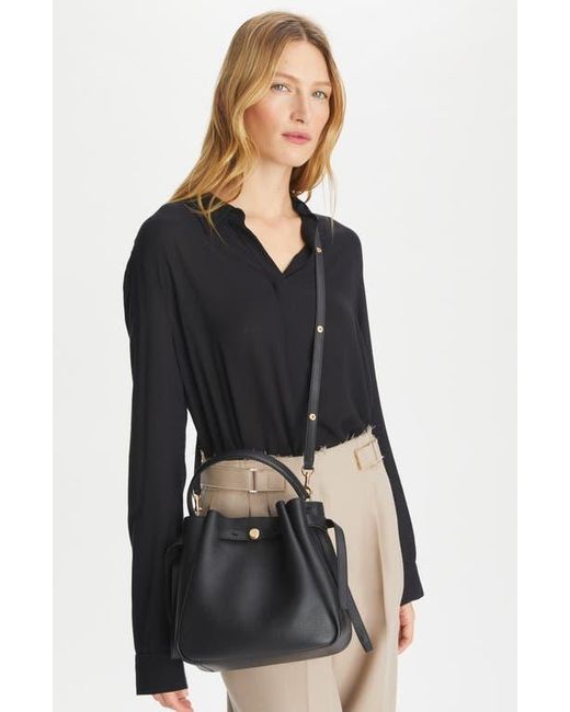 Tory Burch Black Romy Pebble Leather Bucket Bag