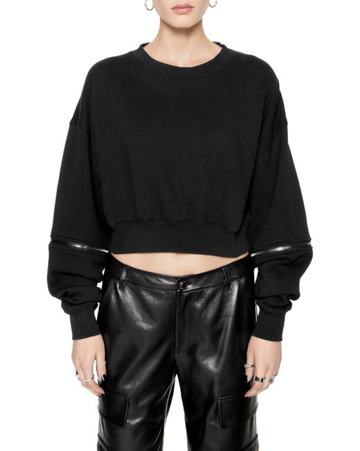 Rebecca Minkoff Black Irene Zip-off Sleeve Crop Sweatshirt