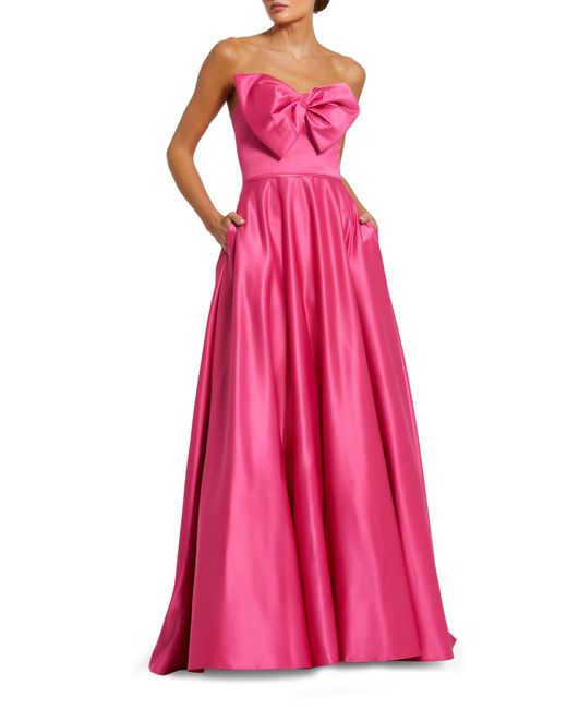 Mac Duggal Pink Bow Detail Strapless A-line Gown