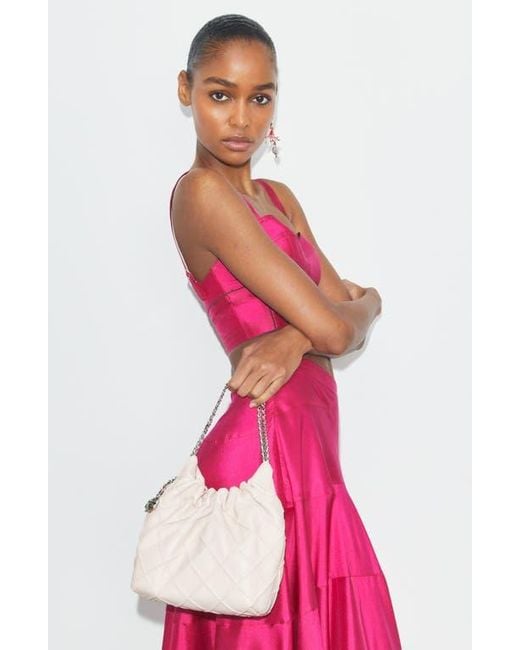 Tory Burch Mini Fleming Quilted Leather Hobo Bag in Pink | Lyst
