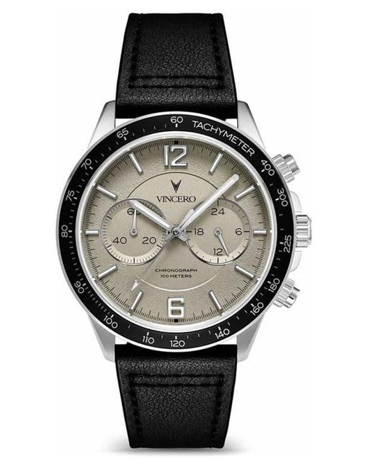 Vincero Black The Apex Chronograph Leather Strap Watch, 42Mm for men