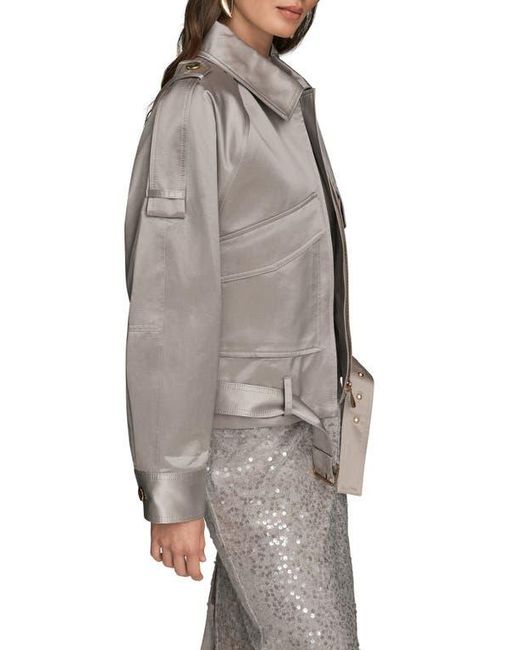 Donna Karan Gray Pocket Cotton Blend Zip Jacket