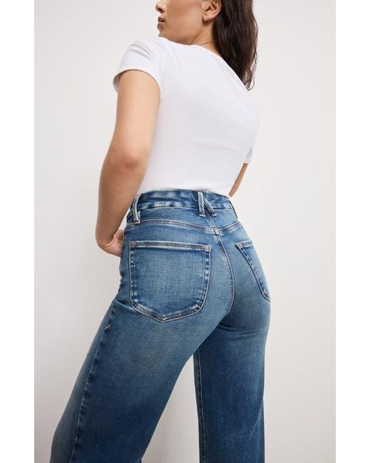 GOOD AMERICAN Blue Soft-Tech Good Petite Wide Leg Palazzo Jeans