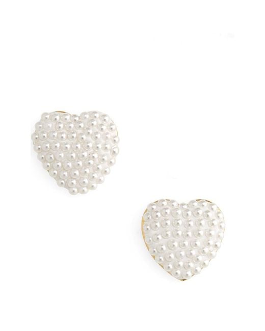 Lele Sadoughi White Heart Button Stud Earrings