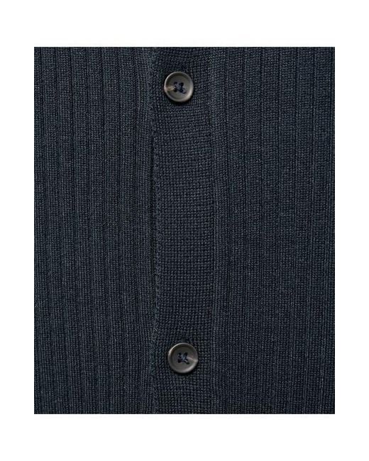 Mango Blue Ribbed Full Button Cardigan for men