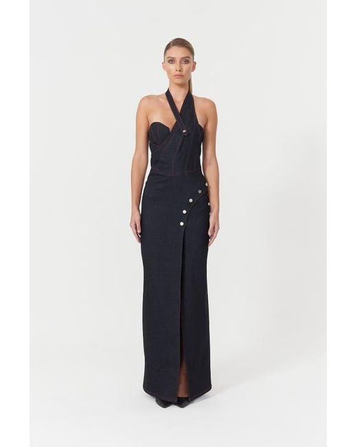 Jendue Black Davidson Cross Neck Maxi Dress