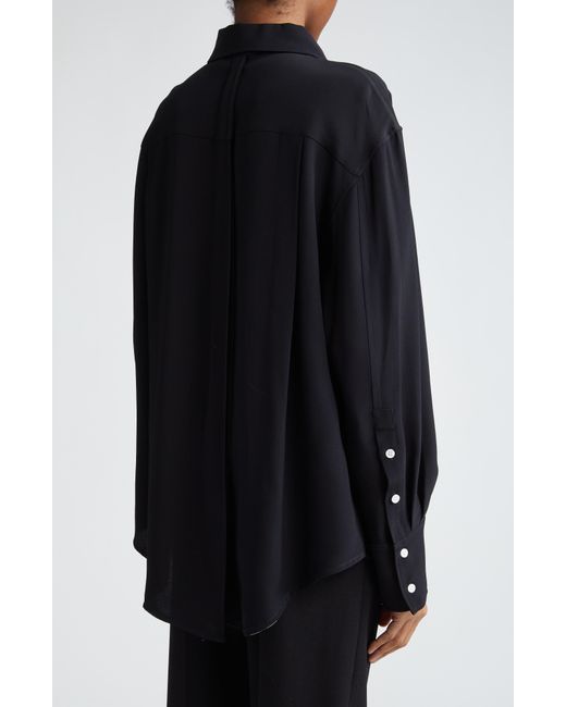 Proenza Schouler Black Long Sleeve Marocaine Crepe Shirt