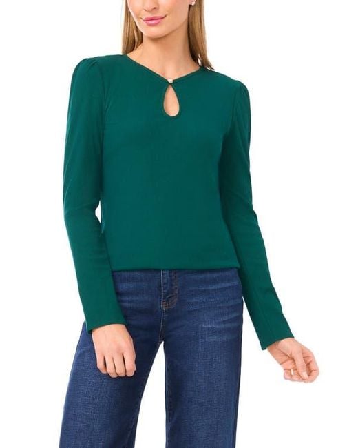 Cece Green Keyhole Rib Top