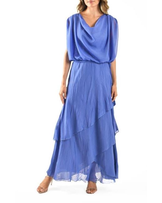 Komarov Blue Charmeuse & Chiffon Blouson Gown
