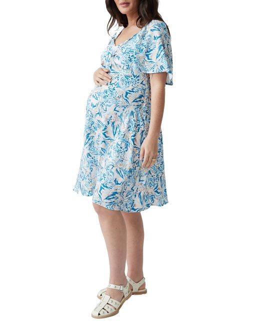 Ingrid & Isabel Blue Ingrid & Isabel Flutter Sleeve Twist Front Maternity Dress