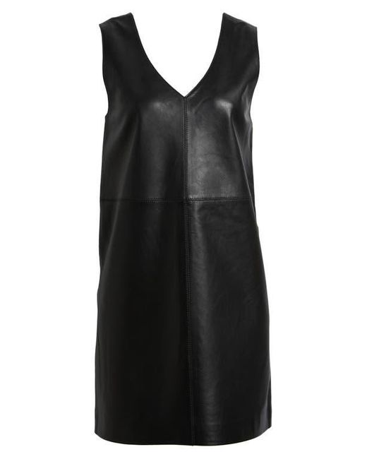 Nordstrom Sleeveless Leather V-Neck Minidress in Black | Lyst