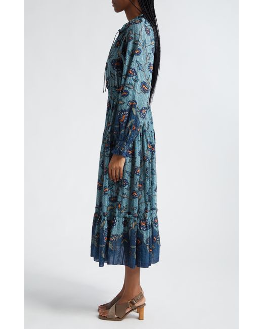 Ulla Johnson Natural Katernia Floral Long Sleeve Cotton Blend Maxi Dress