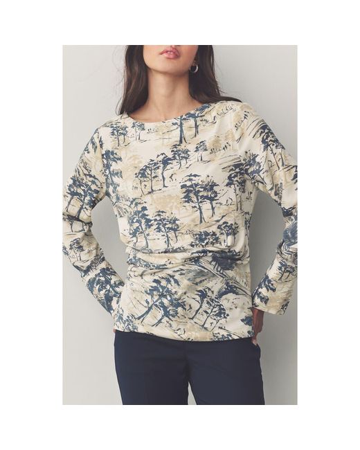 Next Gray Tree Print Long Sleeve Ruched Detail Blouse