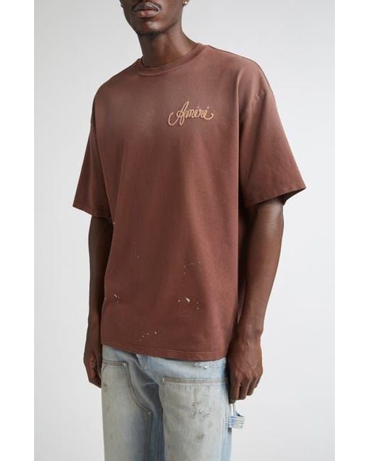 Amiri Brown Design Studio Embroidered Paint Splatter Oversize T-Shirt for men