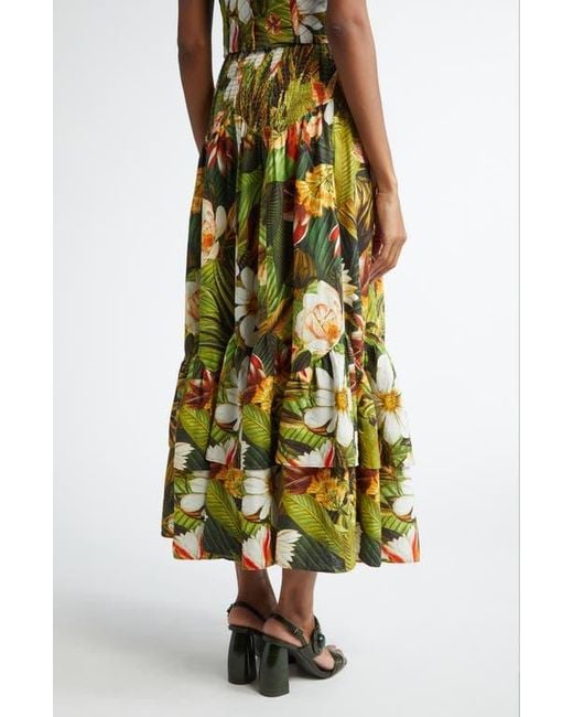 Farm Rio Green Botanical Forest Linen Blend Maxi Skirt