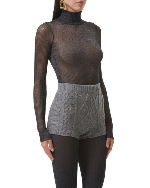 AFRM Gray Bristol Metallic Semisheer Mock Neck Top