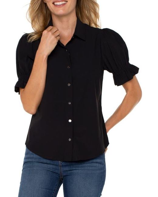 Liverpool Los Angeles Black Puff Sleeve Knit Snap-Up Shirt