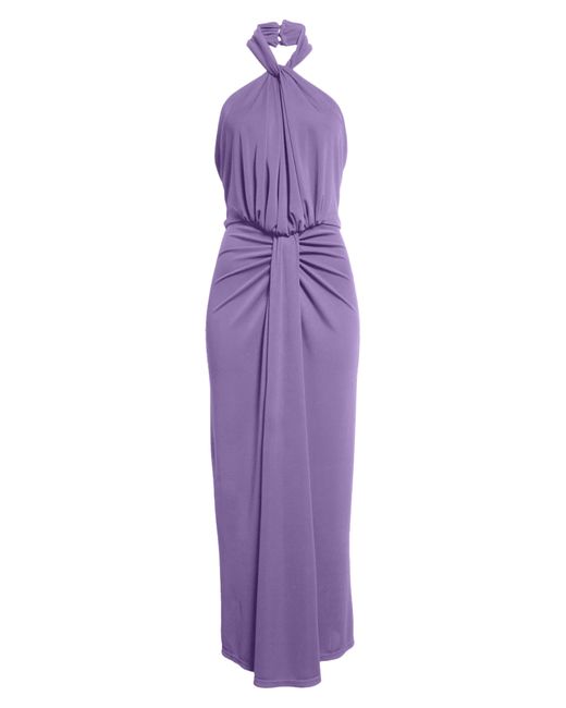 Cinq À Sept Purple Kaily Gathered Drape Halter Maxi Dress