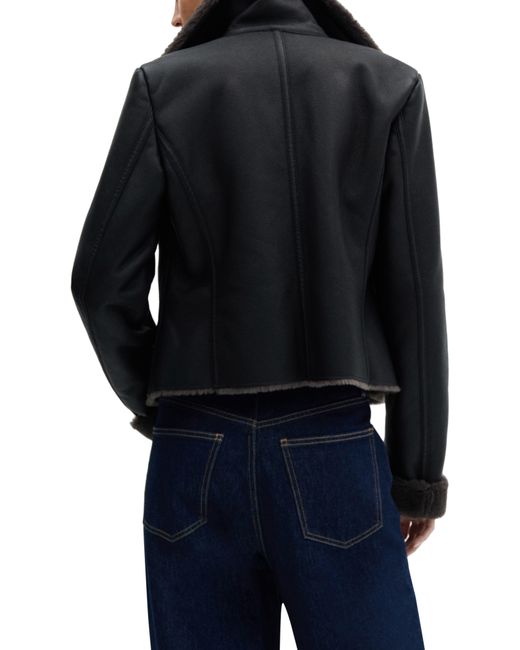 Mango Black Faux Leather & Faux Fur Moto Jacket