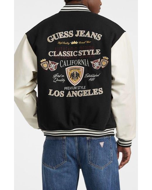 Guess Black Letterman Varsity Bomber Jacket for men