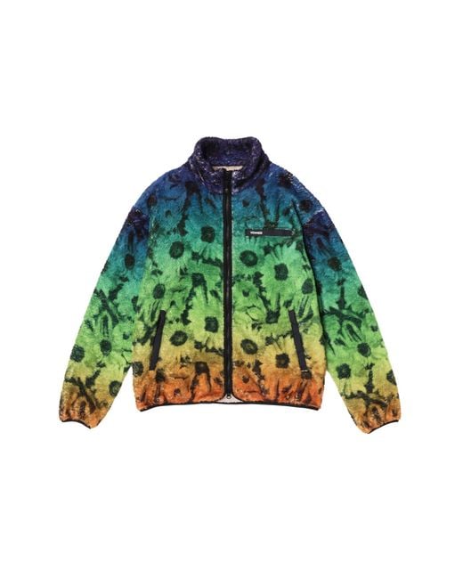 vowels Green Printed Fleece Jacket for men