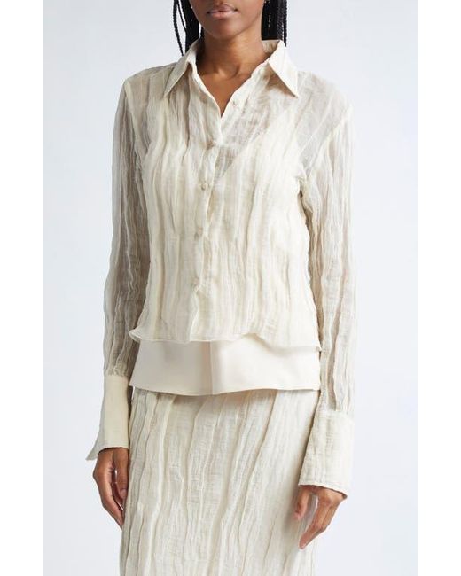 Brandon Maxwell White The Billie Crinkle Metallic Organza Button-Up Shirt
