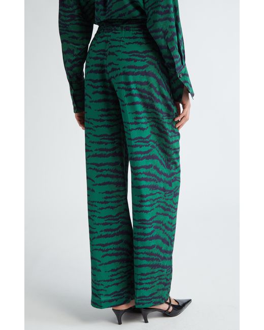 Victoria Beckham Green Tiger Stripe Wide Leg Silk Pants