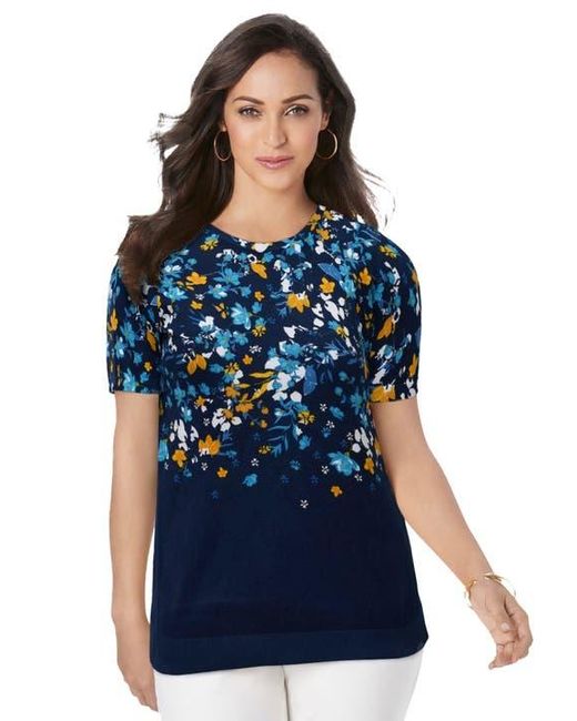 Jessica London Blue Fine Gauge Crewneck Shell