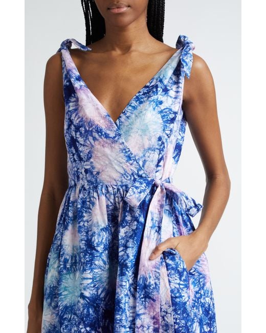 Busayo Blue Funbi Tie Dye Cotton Midi Wrap Dress
