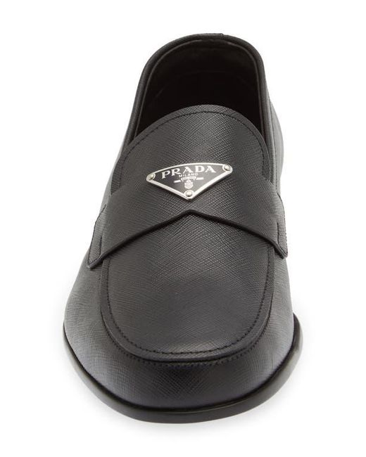 Prada Black Leather Logo Loafers for men