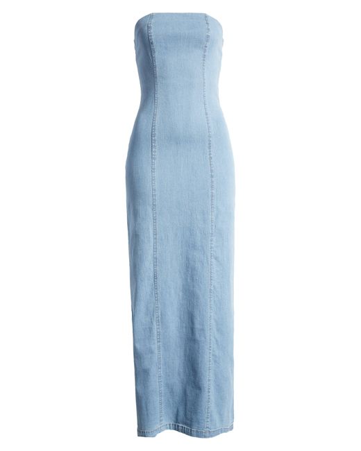 Something New Blue Theodora Denim Tube Maxi Dress