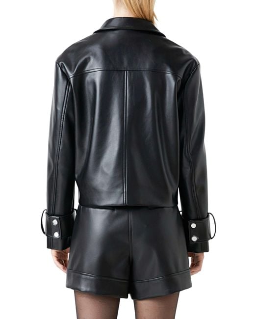 Grey Lab Faux Leather Zip Crop Jacket in Black | Lyst