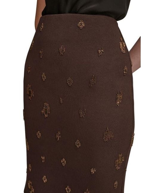 Donna Karan Brown Embroidered Bead Pencil Skirt