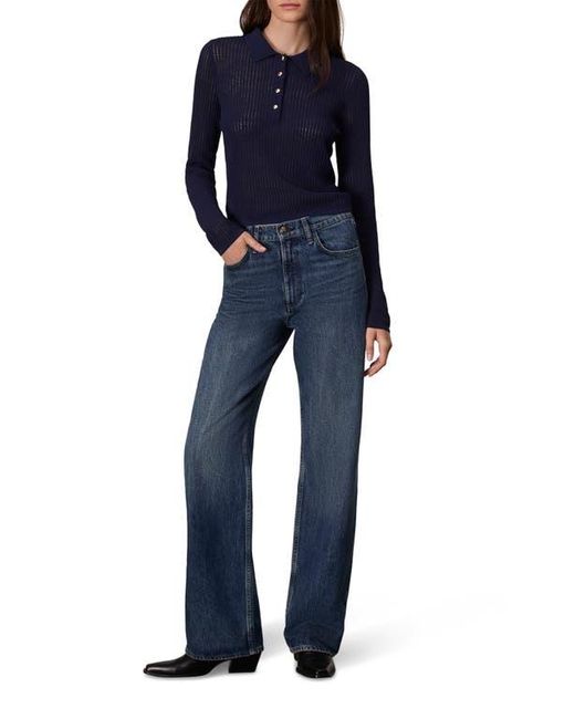 Rag & Bone Blue Viola Open Stitch Polo Sweater