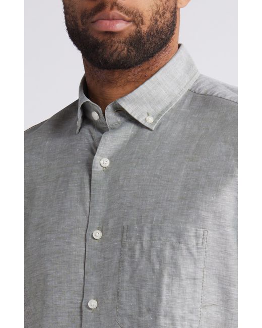 Scott Barber Gray Solid Linen & Lyocell Twill Button-down Shirt for men