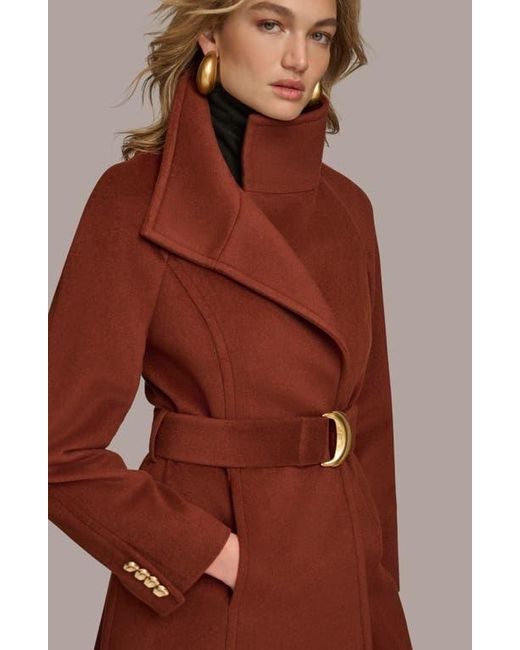 Donna Karan Red Belted Wool Wrap Coat