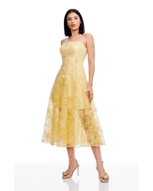 Dress the Population Yellow Kailyn Butterfly Lace Strapless Cocktail Dress
