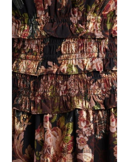 Eliza J Brown Metallic Floral Long Sleeve Dress