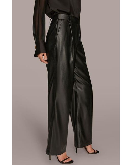 Donna Karan Black Faux Leather Straight Leg Pants