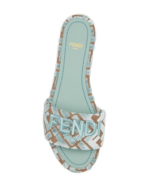 Fendi Green Sunshine Logo Embroidered Slide Sandal