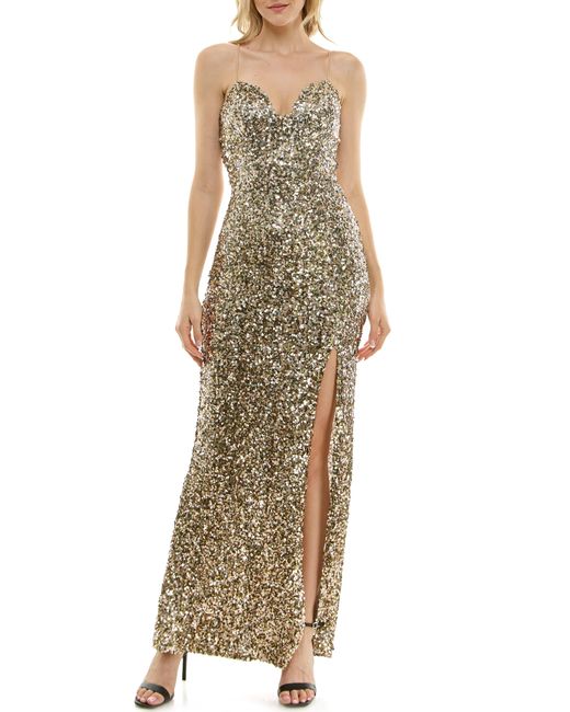 Speechless Natural Sequin Sweetheart Neck Gown