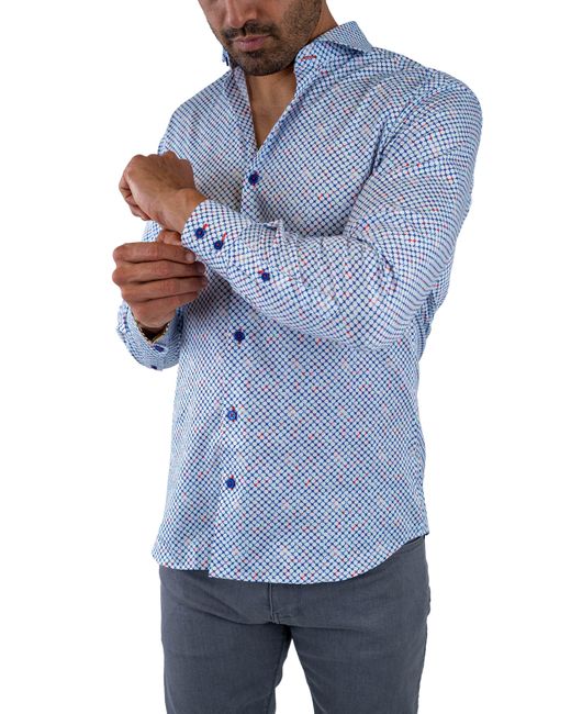 Maceoo Blue Einstein Stretchsymbol 21 Geo Print Cotton Button-up Shirt for men