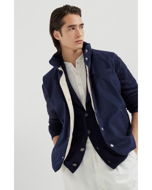 Brunello Cucinelli Blue Wool Beaver Cloth Down Jacket for men