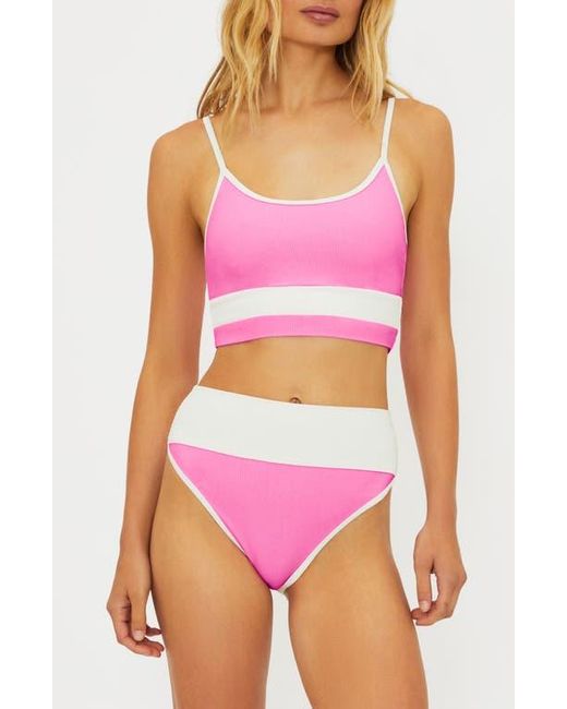 Beach Riot Pink Emmy Colorblock High Waist Bikini Bottoms